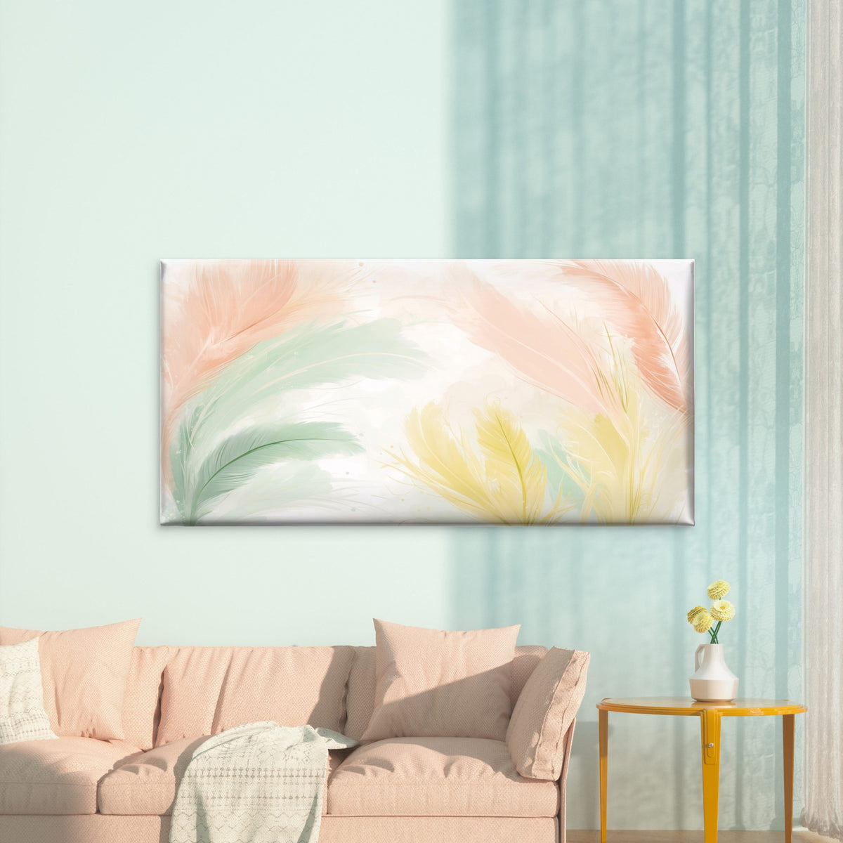 Pastel Soft Feather Art Wall Art Canvas Office Home Room Framed 120x60cm