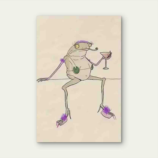 Female Frog Holding A Glass Of Wine Metal Print Ready to Hang