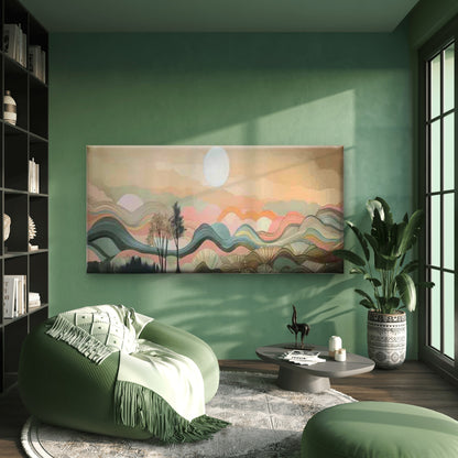 Tree & Sun Colorful Landscape Wall Art Canvas Office Home Room Framed 120x60cm