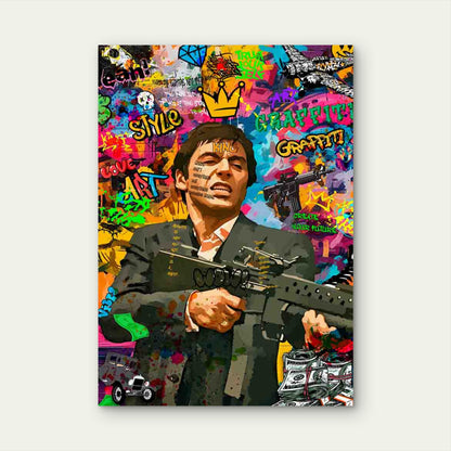 Colorful Graffiti Marksman Blasting Weapon 40x60cm Metal Print Ready to Hang