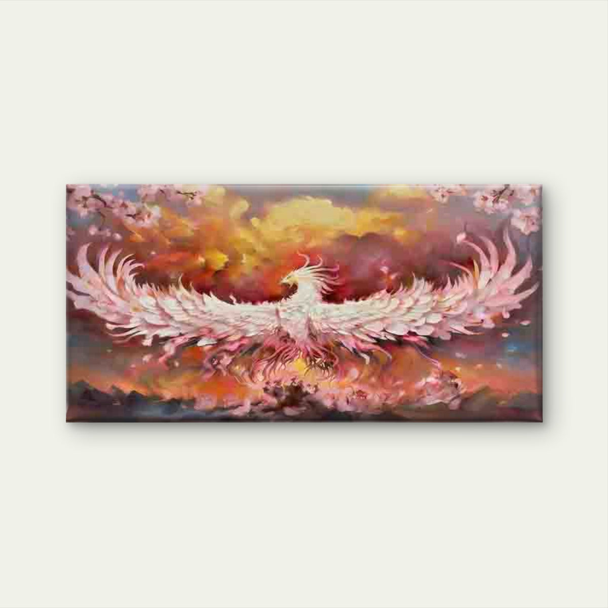 Flaming Phoenix with Sakura Wall Art Canvas Office Home Room Framed 120x60cm