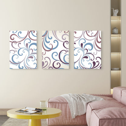 3pcs Purple Blue Swirl Scroll Wave Pattern Wall Art Set Canvas Framed 60x90cm - High Quality Print 100% Australian Made Wall Canvas Ready to Hang