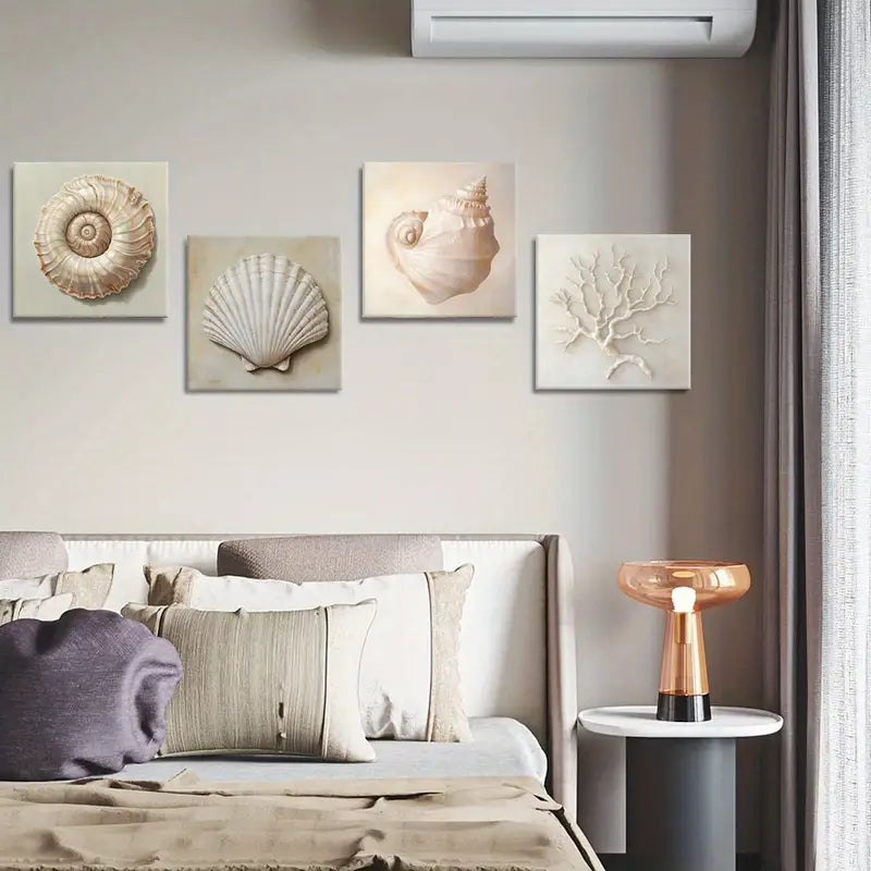 4pcs  Featuring Seashells On CanvasCanvas  Wall Art Canvas Framed