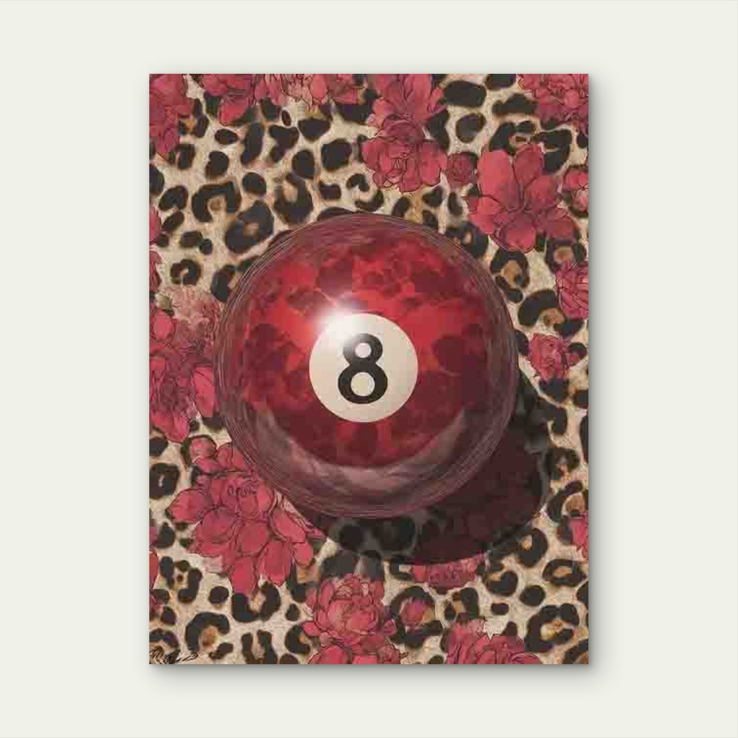 Featuring a Lucky 8 Ball with a Red Leopard Print 60x90cm Metal Print Ready to Hang