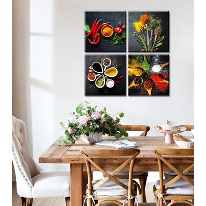 4pcs Kitchen Colorful Spice Spoon Wall Art Canvas Framed