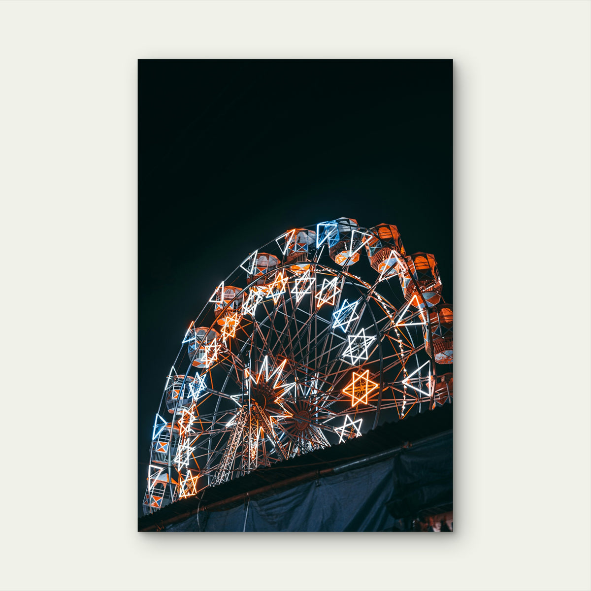Ferris Wheel Illuminated at Night 60x90cm Metal Print Ready to Hang