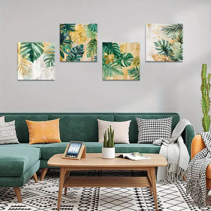 4pcs Tropical Leaf Modern Farmhouse Style   Wall Art Canvas Framed