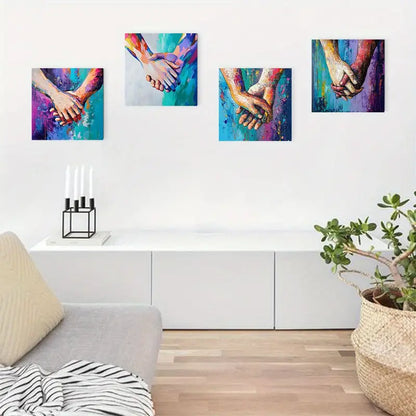 4pcs  Vibrant Hand-in-Hand Design DF    Wall Art Canvas Framed
