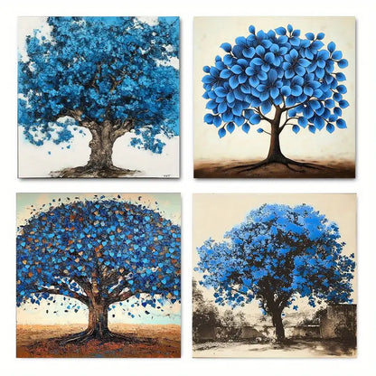 4pcs Turquoise Tree Beige Paintin Wall Art Canvas Framed
