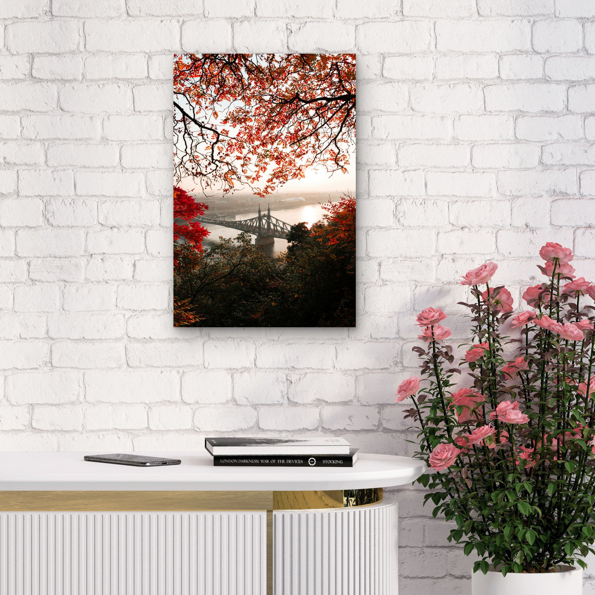 Széchenyi Chain Bridge in Autumn, Budapest 60x90cm Metal Print Ready to Hang