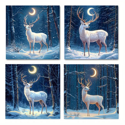 4pcs Enchanting Moonlit Deer Canvas Wall Art Canvas Framed