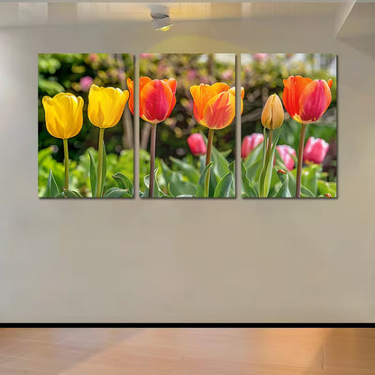 3pcs Vibrant Tulip Florals Illustration Wall Art Set Canvas Framed 40x60cm - High Quality Print 100% Australian Made Wall Canvas Ready to Hang