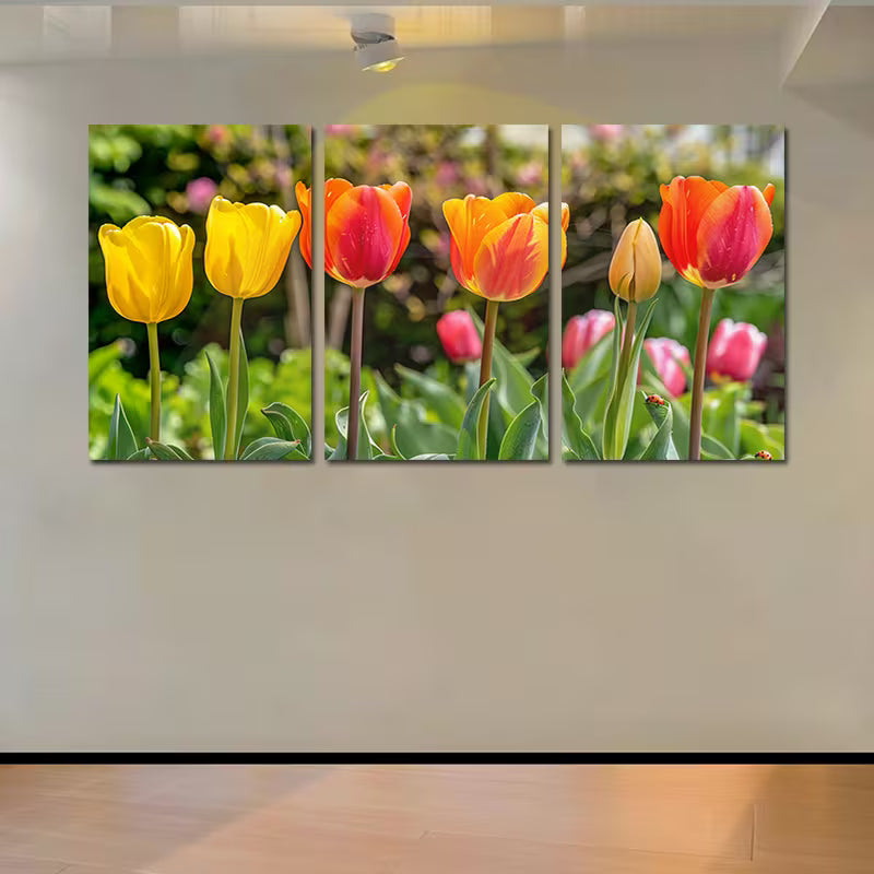 3pcs Vibrant Tulip Florals Illustration Wall Art Set Canvas Framed 50x70cm - High Quality Print 100% Australian Made Wall Canvas Ready to Hang