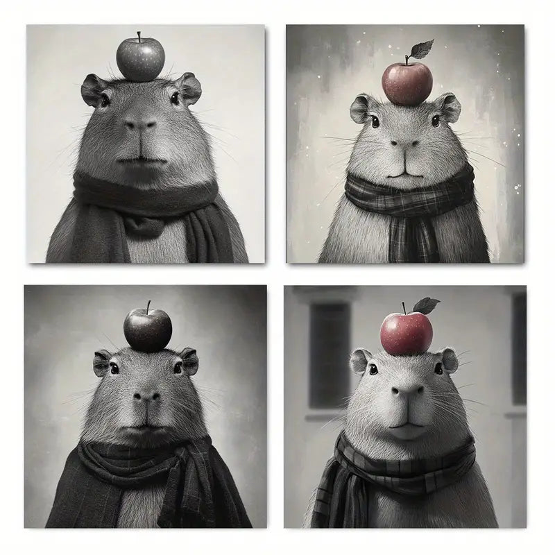 4pcs Capybara Winter Themed Art Deco Classic Wall Art Canvas Framed