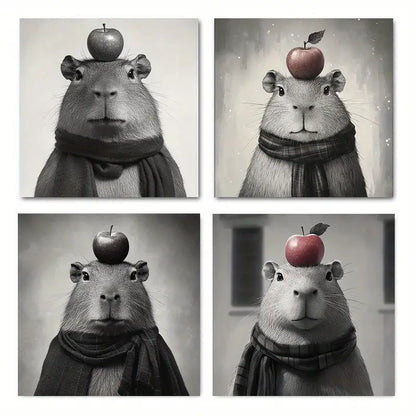 4pcs Capybara Winter Themed Art Deco Classic Wall Art Canvas Framed