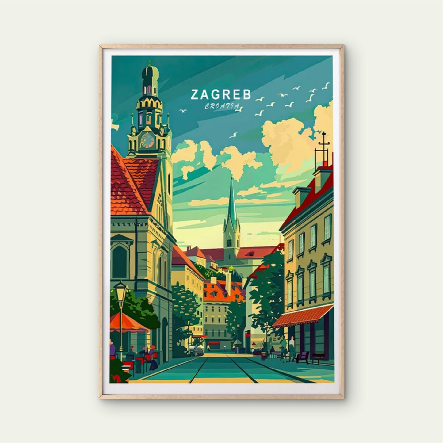 Zagreb Croatia, Street View & Buildings Travel Poster Print Wall Art
