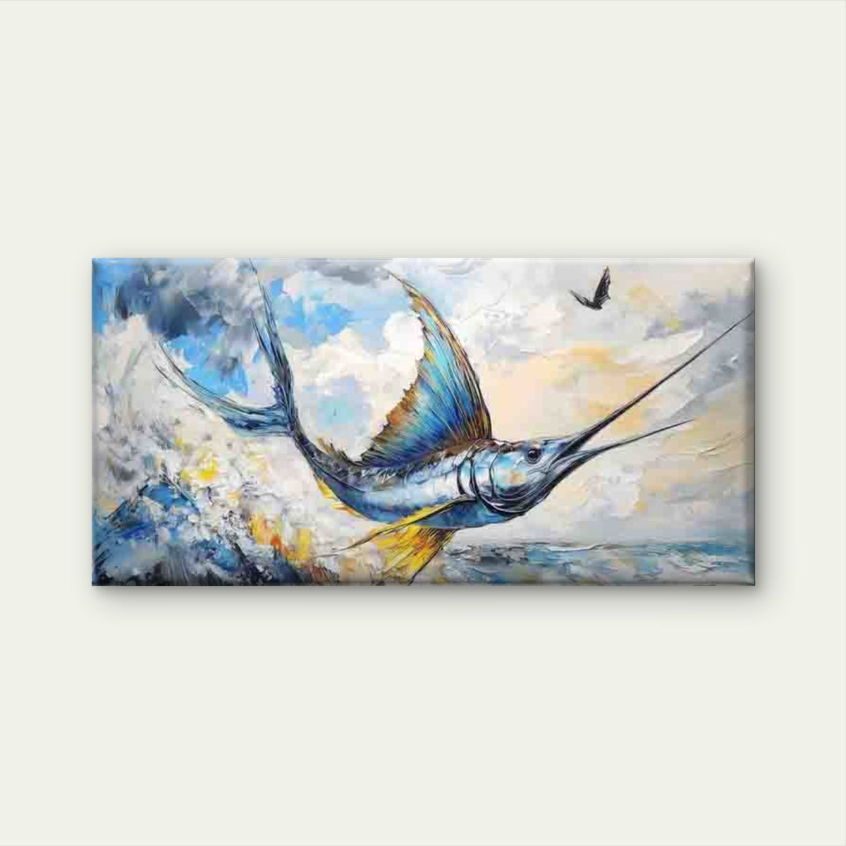 Abstract Painting of an Ocean Wall Art Canvas Office Home Room Framed 120x60cm
