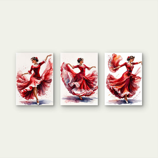 3pcs Watercolor Spanish Flamenco Dancers Painting Wall Art Set Canvas Framed 50x70cm - High Quality Print 100% Australian Made Wall Canvas Ready to Hang