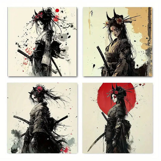 4pcs   Elegant Female Warrior with Sword  Wall Art Canvas Framed