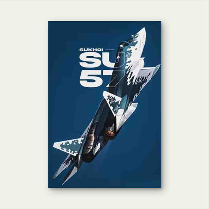 - Vibrant Blue Fighter Jet in Sky 60x90cm Metal Print Ready to Hang