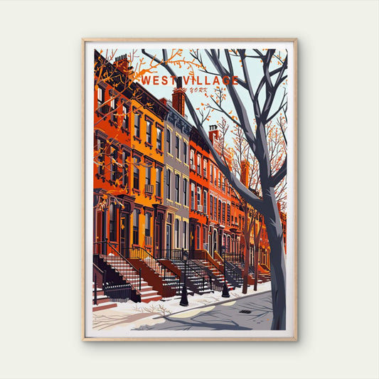 West Village New York, Building & Autum Travel Poster Print Wall Art