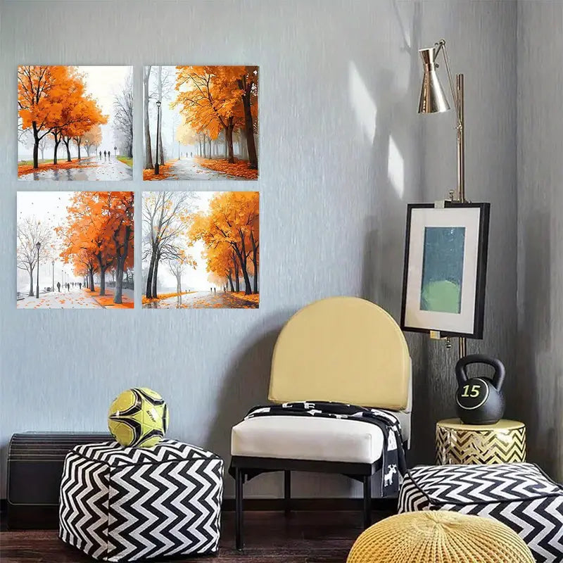 4pcs   Vintage Abstract  Autumn landscape GH  Wall Art Canvas Framed
