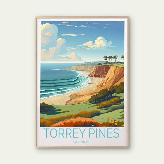 Torrey Pines San Diego, Beach & Trees Travel Poster Print Wall Art