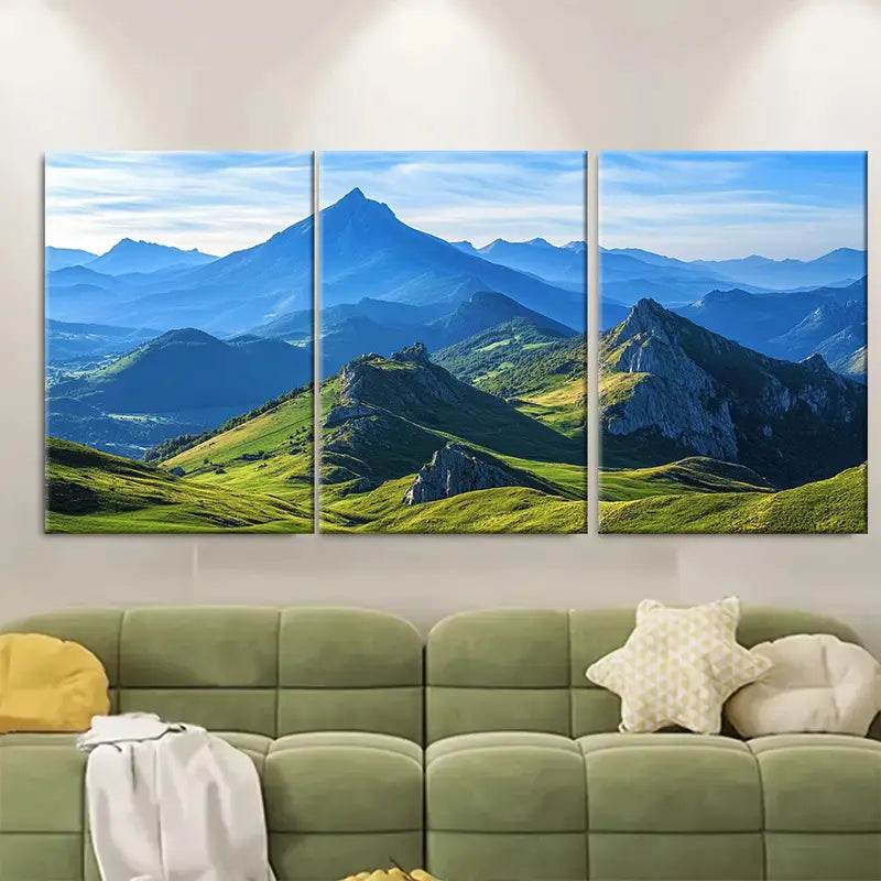 3pcs Pyrenees France Vintage Mountain Wall Art Set Canvas Framed 60x90cm - High Quality Print 100% Australian Made Wall Canvas Ready to Hang