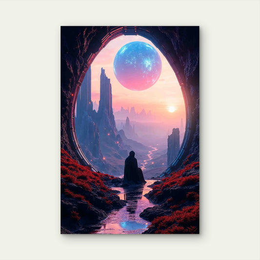 Sci Fi Fantasy Landscape 60x90cm Metal Print Ready to Hang - Bella Home Decor