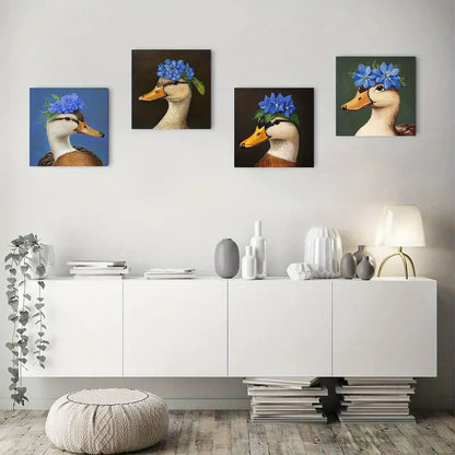 4pcs Art Decor Duck Morning Glory Wall Art Canvas Framed