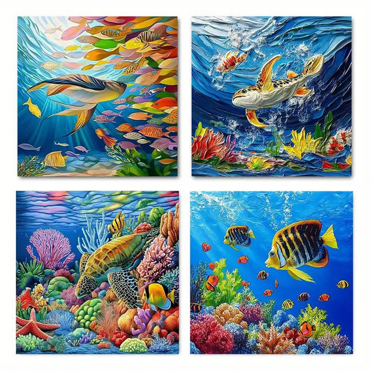 4pcs Ocean Sea Turtle Pictures Wall Art Canvas Framed