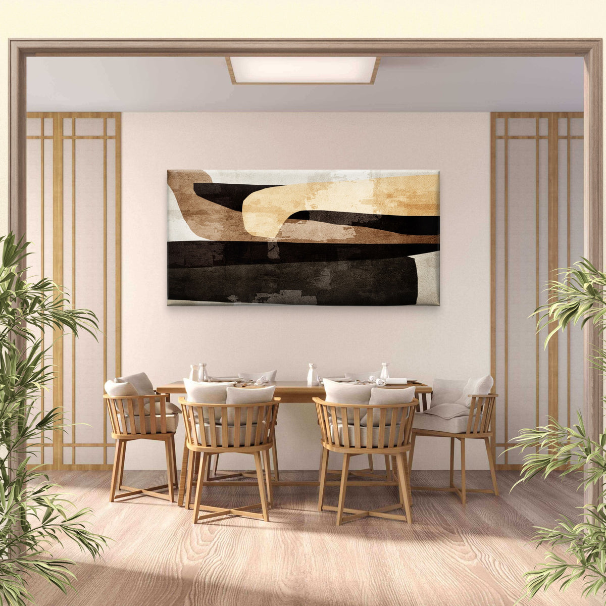 Abstract Beige Black Block Wall Art Canvas Office Home Room Framed 120x60cm
