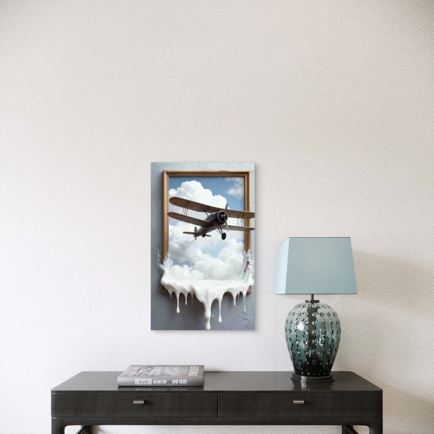 3D Airplane Breaking Frame & Cloud Metal Print Ready to Hang