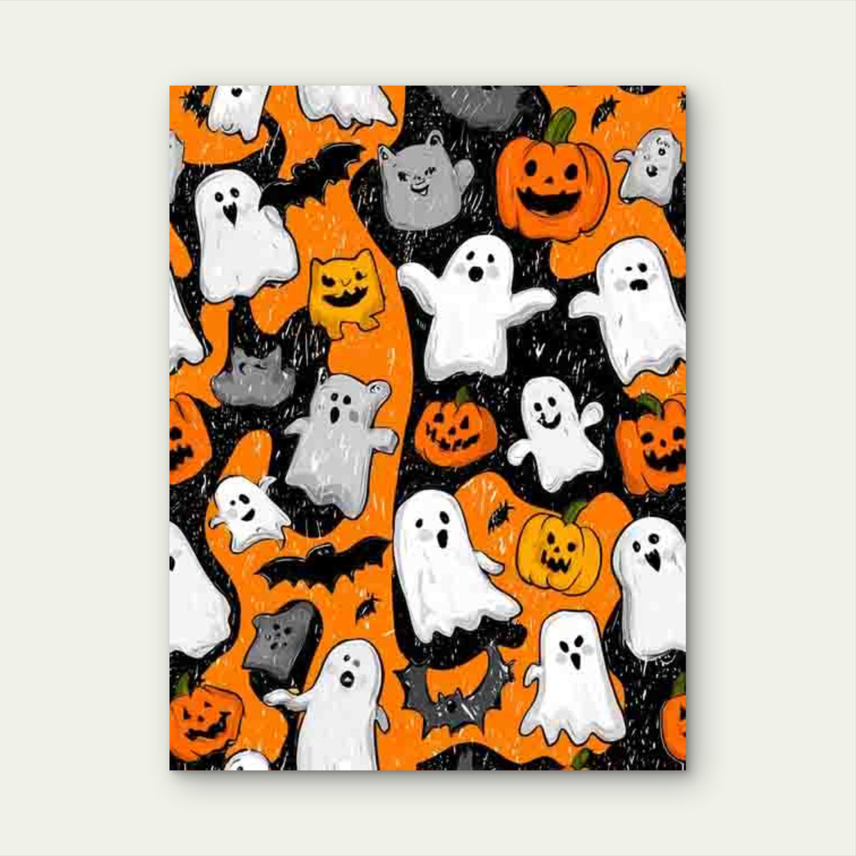 Spooky Ghosts, Bats, Pumpkins & Black Cats 60x90cm Metal Print Ready to Hang