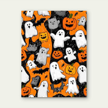 Spooky Ghosts, Bats, Pumpkins & Black Cats Metal 40x60cm Print Ready to Hang