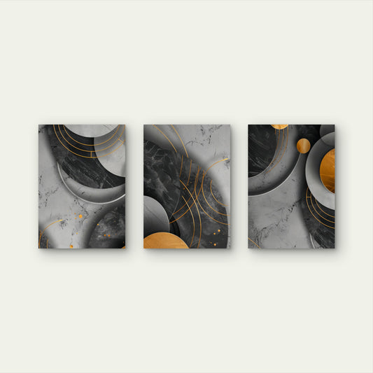 3pcs Grey Black Gold Geometric Line Abstract Wall Art Set Canvas Framed 50x70cm - High Quality Print 100% Australian Made Wall Canvas Ready to Hang
