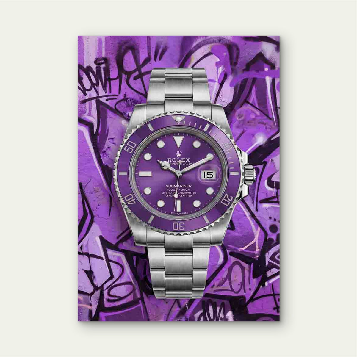 Purple Luxury Watch Graffiti 40x60cm Metal Print Ready to Hang
