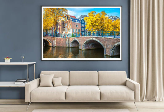 Houses & Bridge Cityscape Autumn Home Decor Premium Quality Poster Print Choose Your Sizes