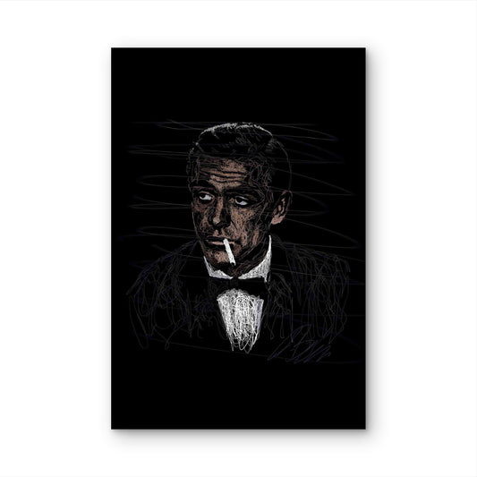 Retro Tuxedo Scribble Sketch Graphic 60x90cm Metal Print Ready to Hang