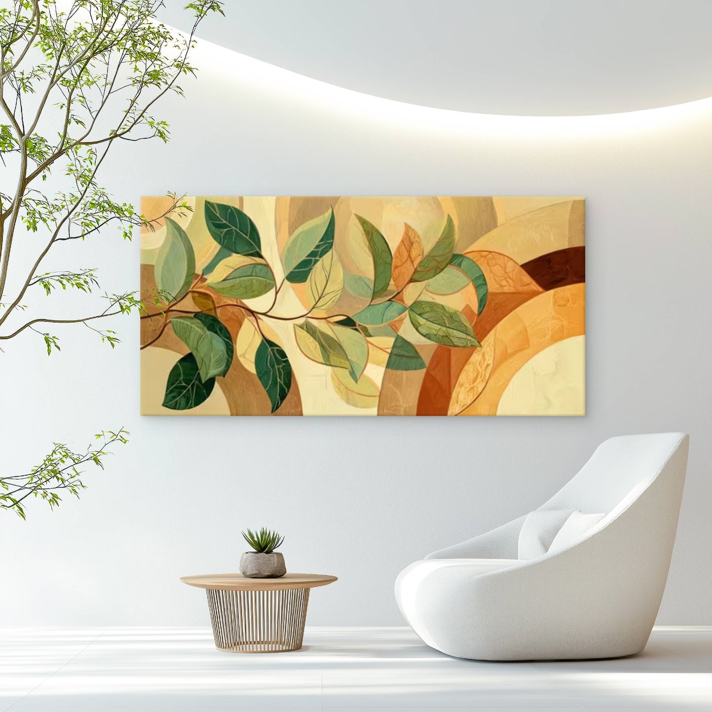 Warm Tones Leafy Decor Wall Art Canvas Office Home Room Framed 120x60cm