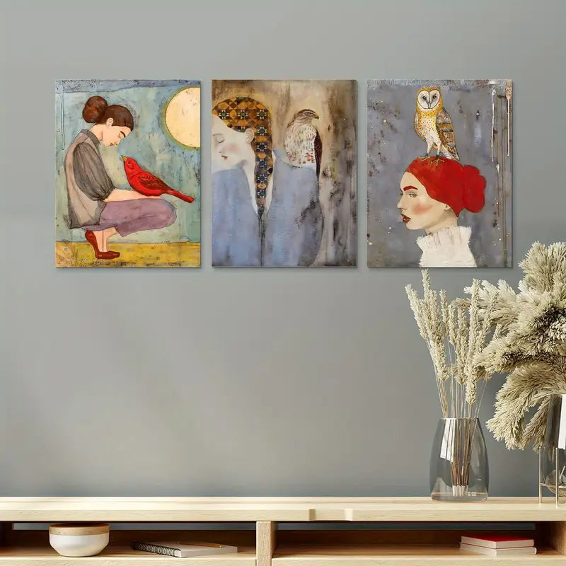 3pcs Harmonious Figure Beauty, Artistic Spatial Accent Metal Print Ready to Hang Art