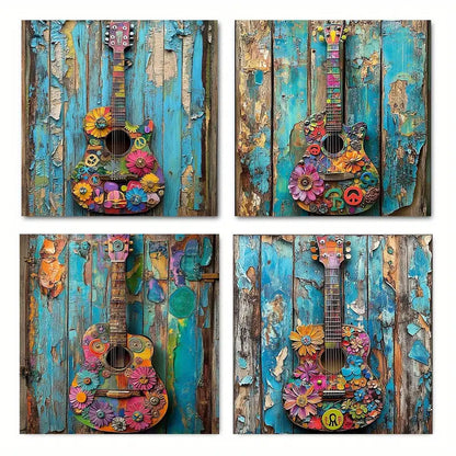4pcs Decor Guita Elegant Wall Art Canvas Framed