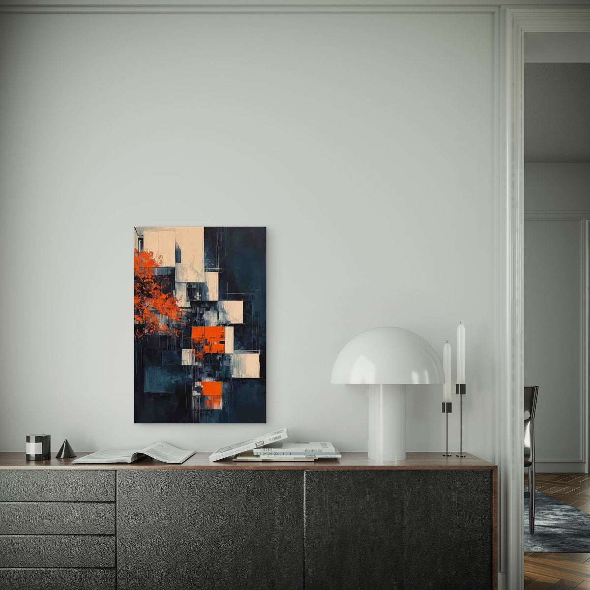Abstract Cityscape with Orange Accent Metal Print Ready to Hang