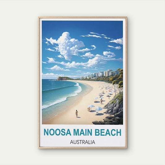 Noosa Main Beach Australia Vintage Travel Poster Print Wall Art