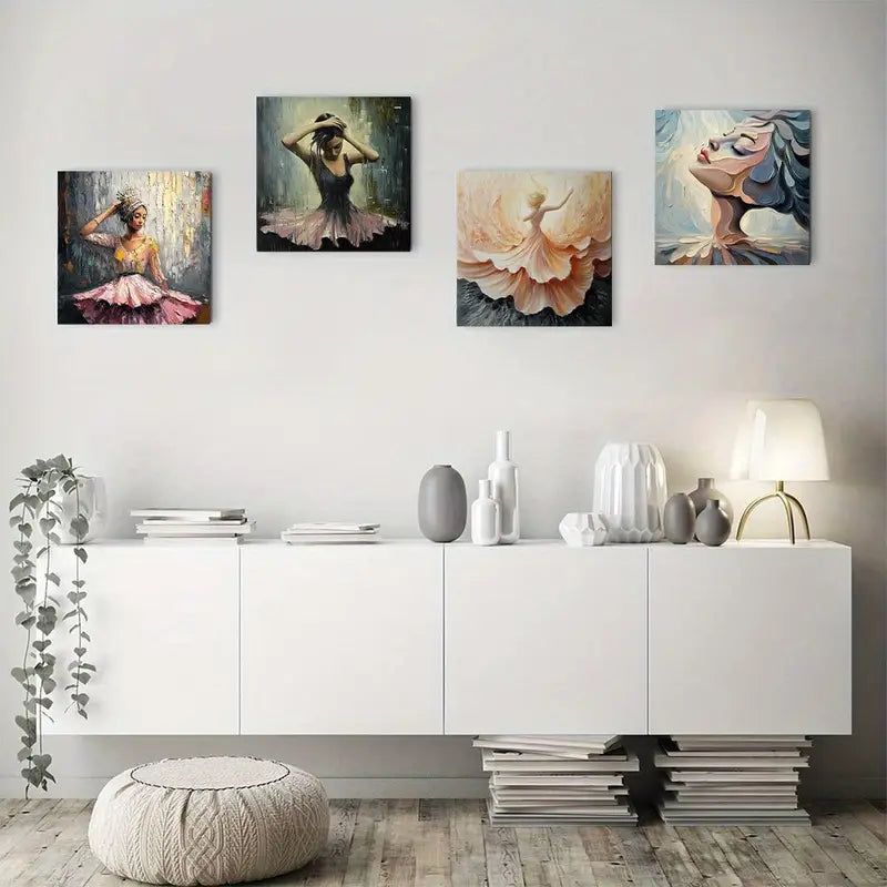 4pcs The Girl Is Dancin Wall Art Canvas Framed