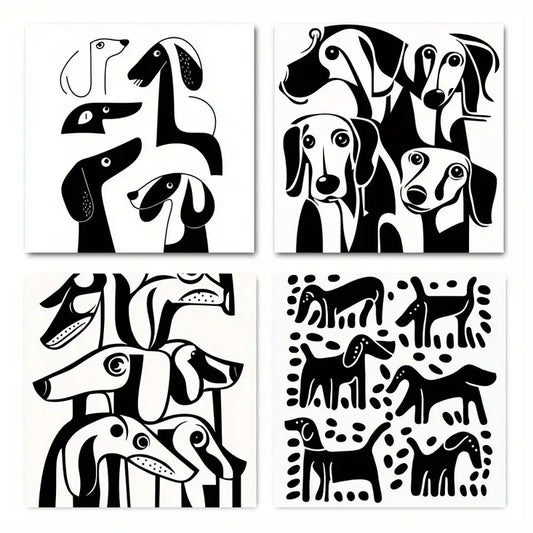 4pcs Abstract Black and White Dachshund Dog Silho Wall Art Canvas Framed (Copy)