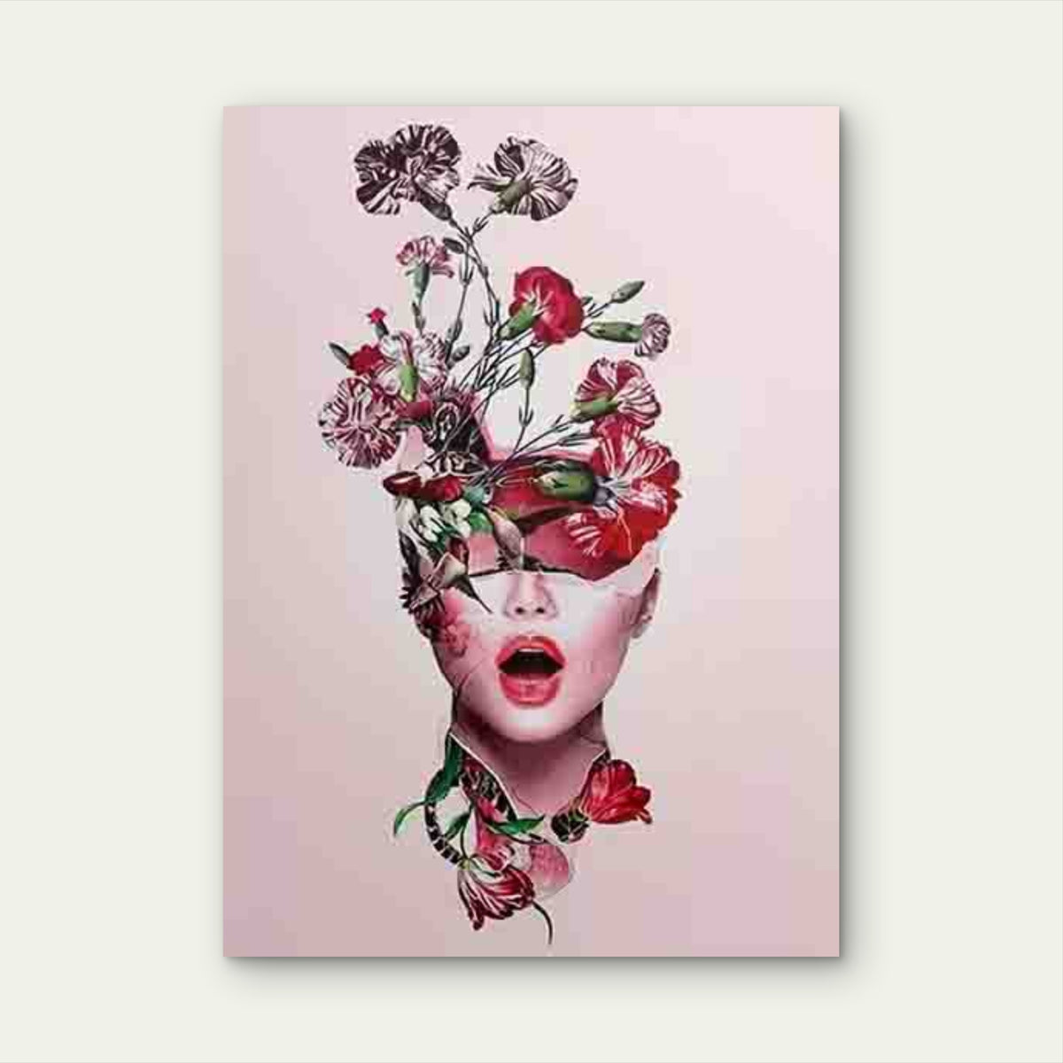 Abstract Face Floral Carnation Metal Print Ready to Hang