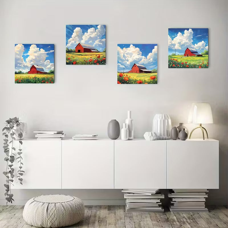 4pcs Farm Life Elegant Wall Art Canvas Framed