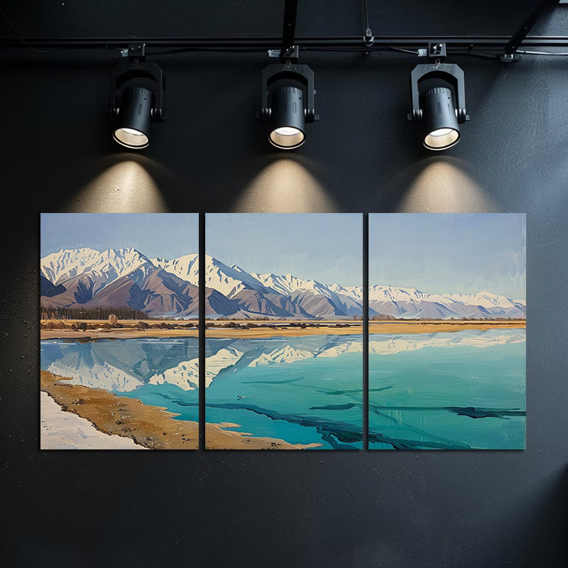 3pcs Tranquil Taldzor Lake & Snowy Mountains Wall Art Set Canvas Framed 40x60cm - High Quality Print 100% Australian Made Wall Canvas Ready to Hang