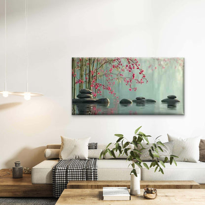 Pebbles & Cherry Blossoms Wall Art Canvas Office Home Room Framed 120x60cm